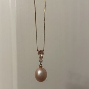 pink freshwater pearl and diamond necklace